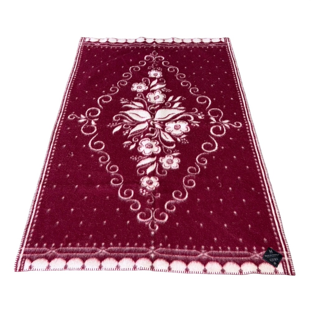 Dale of Norway Wool Blanket OS Burgundy Cream Floral Reversible Excellent